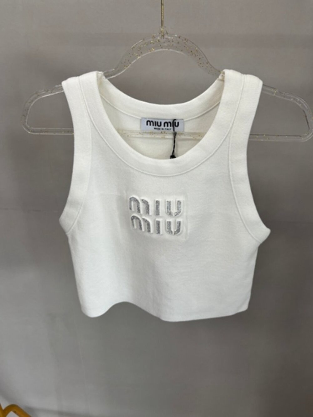 Miu Miu Ribbed Rhinestone-Embellished Crop Tank